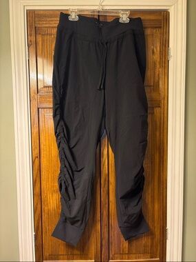 Athleta Black Ruched-Side Track Joggers
